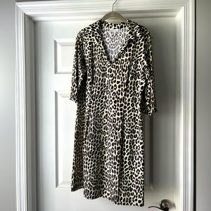 Jude Connally XL 3/4 sleeve dress, Brown leopard meow mix on cream, EUC washable